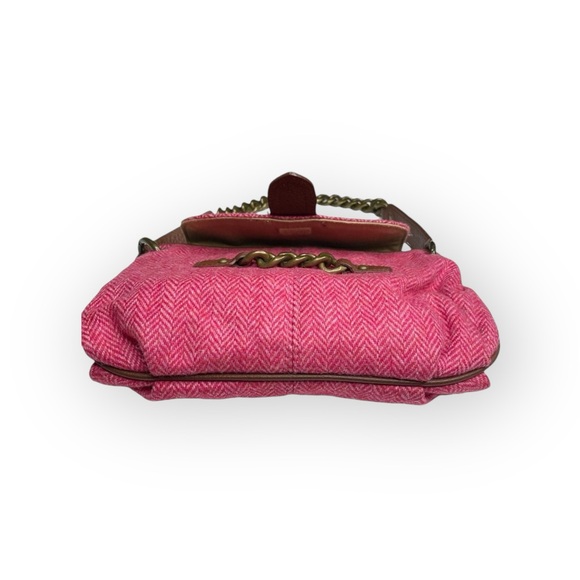 J Crew ᪥ Tweed Antique Gold Chain Handle Mini Handbag Bag ᪥ Red Wool ᪥ Leather - Picture 7 of 16